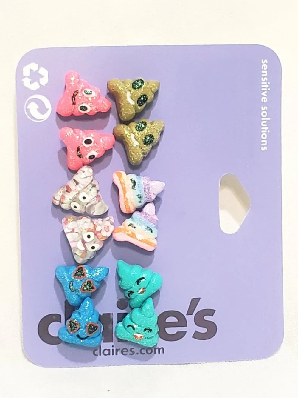 Claire’s Rainbow Emoji Poop Earrings Small Stud Pierced 1/2